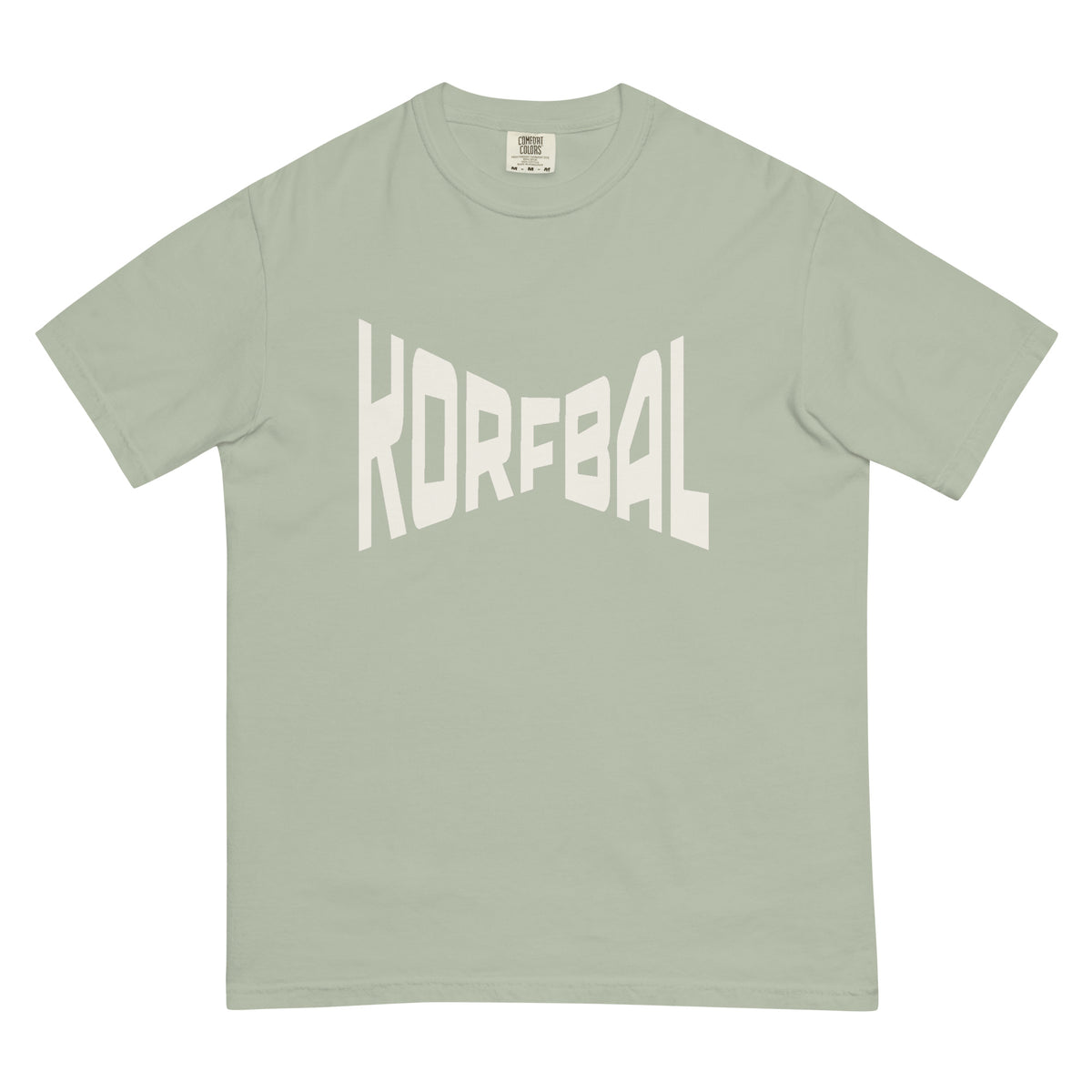 T-shirt in lichtgroen (Bay) met KORFBAL in brede witte blokletters over de borst