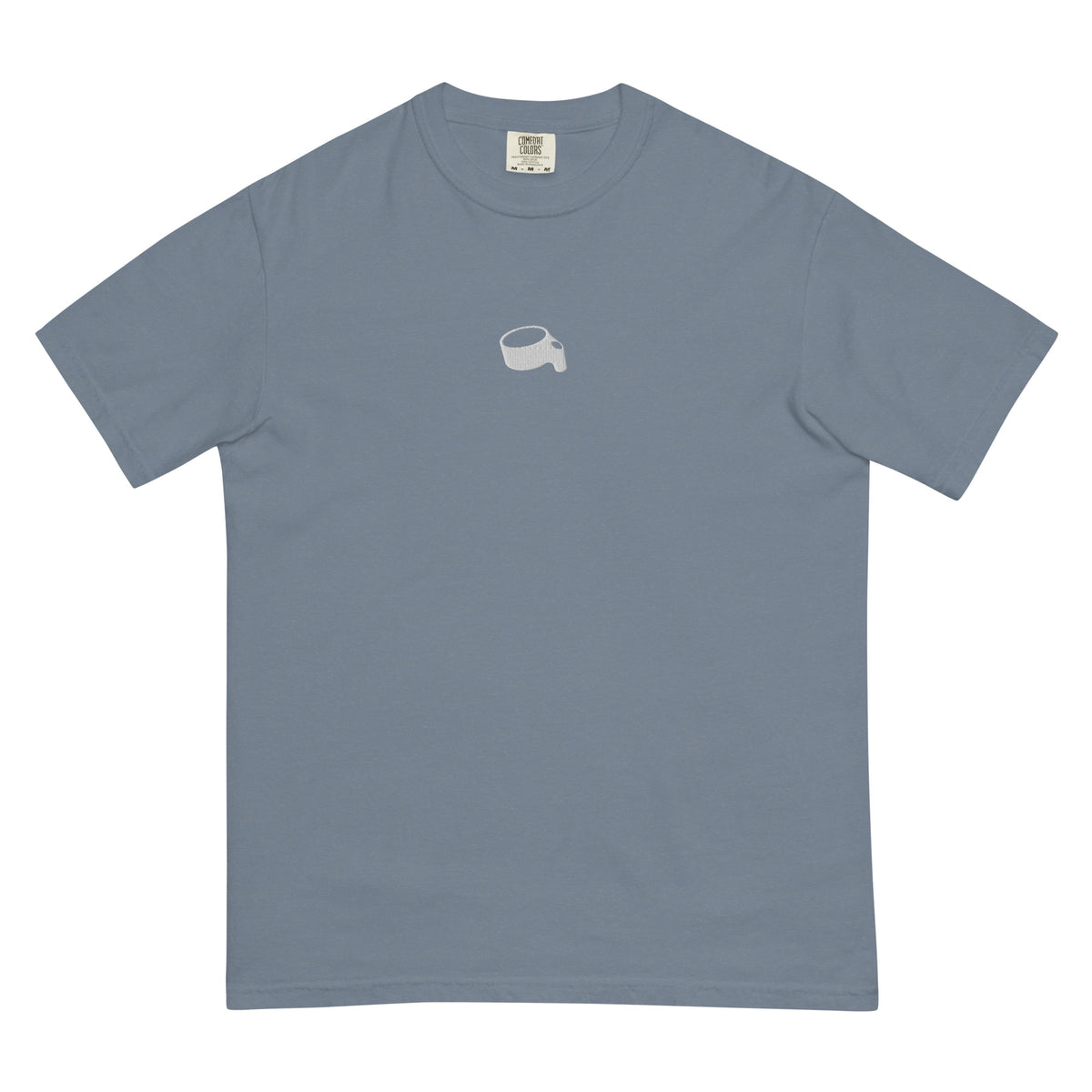 T-shirt in lichtgrijsblauw (Blue Jean) met een kleine lichtgrijze korf op de borst