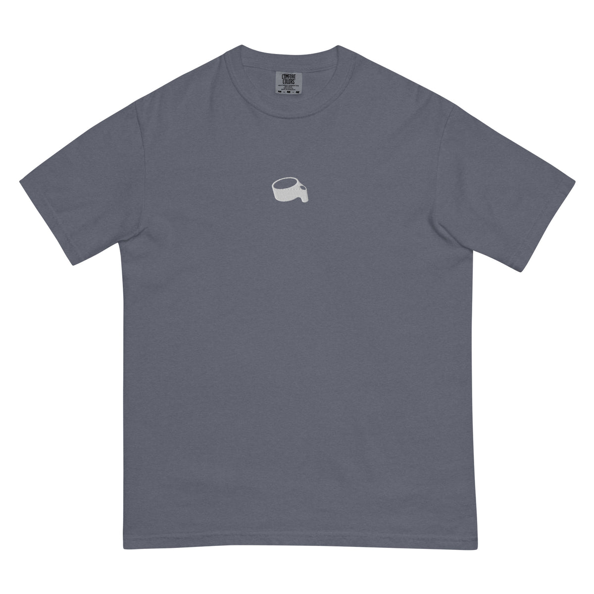T-shirt in grijsblauw (Denim) met een kleine lichtgrijze korf op de borst